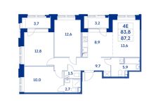 Планировка 4-комнатной квартиры, 83,8 м2