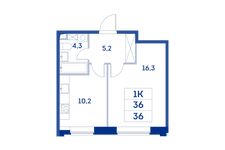 Планировка 1-комнатной квартиры, 36 м2