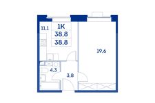 Планировка 1-комнатной квартиры, 38,8 м2