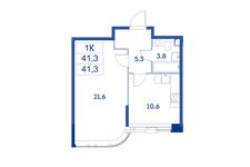 Планировка 1-комнатной квартиры, 41,3 м2