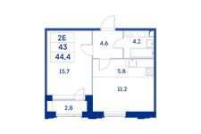 Планировка 2-комнатной квартиры, 43 м2