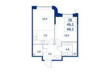 Планировка 2-комнатной квартиры, 46,1 м2