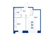 Планировка 1-комнатной квартиры, 36 м2