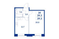 Планировка 1-комнатной квартиры, 39,3 м2