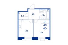 Планировка 1-комнатной квартиры, 40 м2
