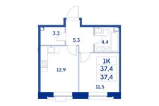 Планировка 1-комнатной квартиры, 37,4 м2
