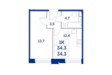 Планировка 1-комнатной квартиры, 34,3 м2