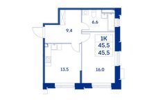 Планировка 1-комнатной квартиры, 45,5 м2