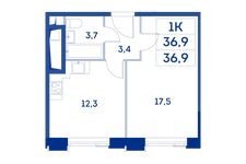 Планировка 1-комнатной квартиры, 36,9 м2
