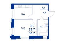 Планировка 1-комнатной квартиры, 36,7 м2