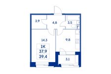 Планировка 1-комнатной квартиры, 37,9 м2