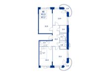 Планировка 4-комнатной квартиры, 92,3 м2