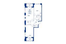 Планировка 2-комнатной квартиры, 74,3 м2