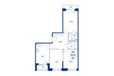 Планировка 3-комнатной квартиры, 81,8 м2