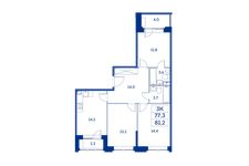 Планировка 3-комнатной квартиры, 77,3 м2
