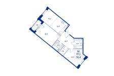 Планировка 3-комнатной квартиры, 77,1 м2