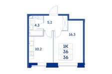 Планировка 1-комнатной квартиры, 36 м2