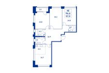 Планировка 4-комнатной квартиры, 96,6 м2