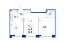 Планировка 2-комнатной квартиры, 57,1 м2