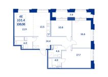 Планировка 4-комнатной квартиры, 103,4 м2