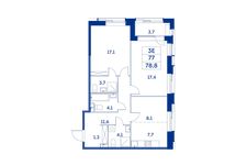 Планировка 3-комнатной квартиры, 77 м2