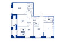 Планировка 4-комнатной квартиры, 101,8 м2