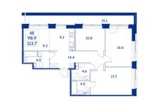 Планировка 4-комнатной квартиры, 98,9 м2