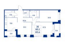 Планировка 3-комнатной квартиры, 80,1 м2