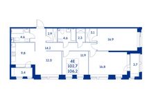 Планировка 4-комнатной квартиры, 102,7 м2