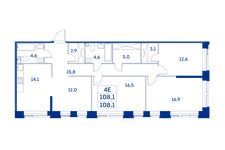 Планировка 4-комнатной квартиры, 108,1 м2