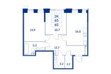 Планировка 2-комнатной квартиры, 65 м2