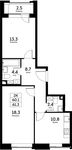 Планировка 2-комнатной квартиры, 60,1 м2