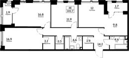 Планировка 4-комнатной квартиры, 102,7 м2