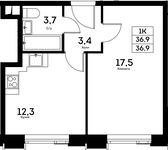 Планировка 1-комнатной квартиры, 36,9 м2