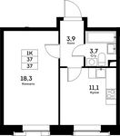 Планировка 1-комнатной квартиры, 37 м2