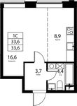 Планировка 1-комнатной квартиры, 33,6 м2