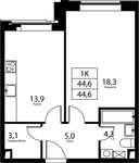 Планировка 1-комнатной квартиры, 44,6 м2