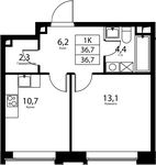 Планировка 1-комнатной квартиры, 36,7 м2