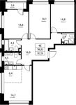 Планировка 4-комнатной квартиры, 96,6 м2
