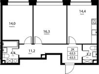 Планировка 2-комнатной квартиры, 63,5 м2