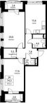 Планировка 2-комнатной квартиры, 74,3 м2