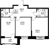 Планировка 2-комнатной квартиры, 60,9 м2