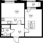 Планировка 2-комнатной квартиры, 47,1 м2