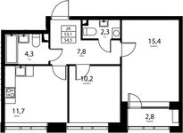 Планировка 2-комнатной квартиры, 53,1 м2