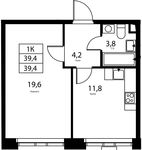 Планировка 1-комнатной квартиры, 39,4 м2
