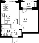 Планировка 1-комнатной квартиры, 35,8 м2