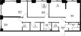Планировка 4-комнатной квартиры, 108 м2