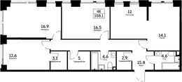 Планировка 4-комнатной квартиры, 108,1 м2