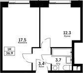 Планировка 1-комнатной квартиры, 36,9 м2