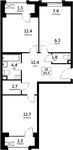 Планировка 3-комнатной квартиры, 64,4 м2